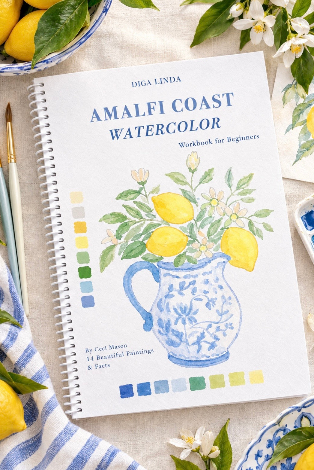 Amalfi Coast watercolor workbook by Ceci Mason inspired by lemons and Italian coastal scenes