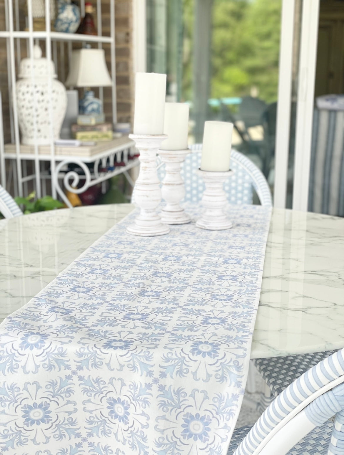 Casa Bela Serene Blue and White Tiles Table Runners