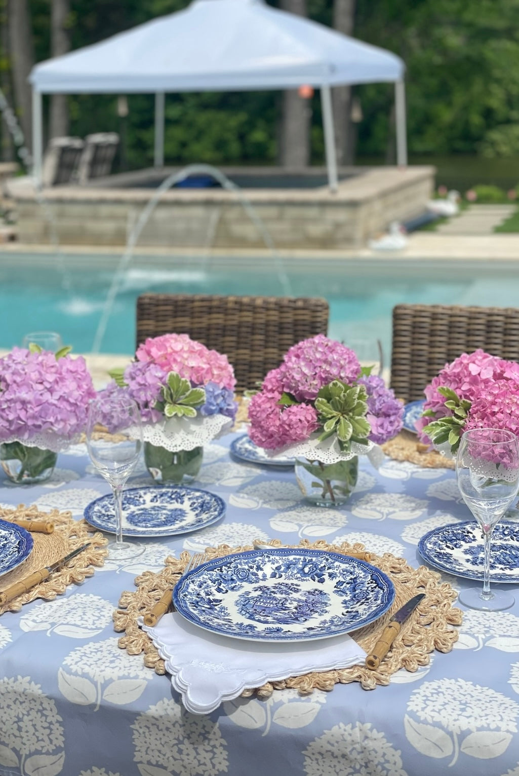 White hydrangea tablecloths by Diga Linda