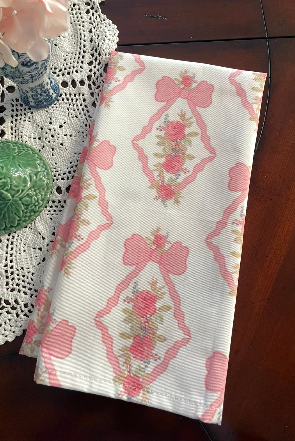 Vintage Roses and Bows Tea Towel