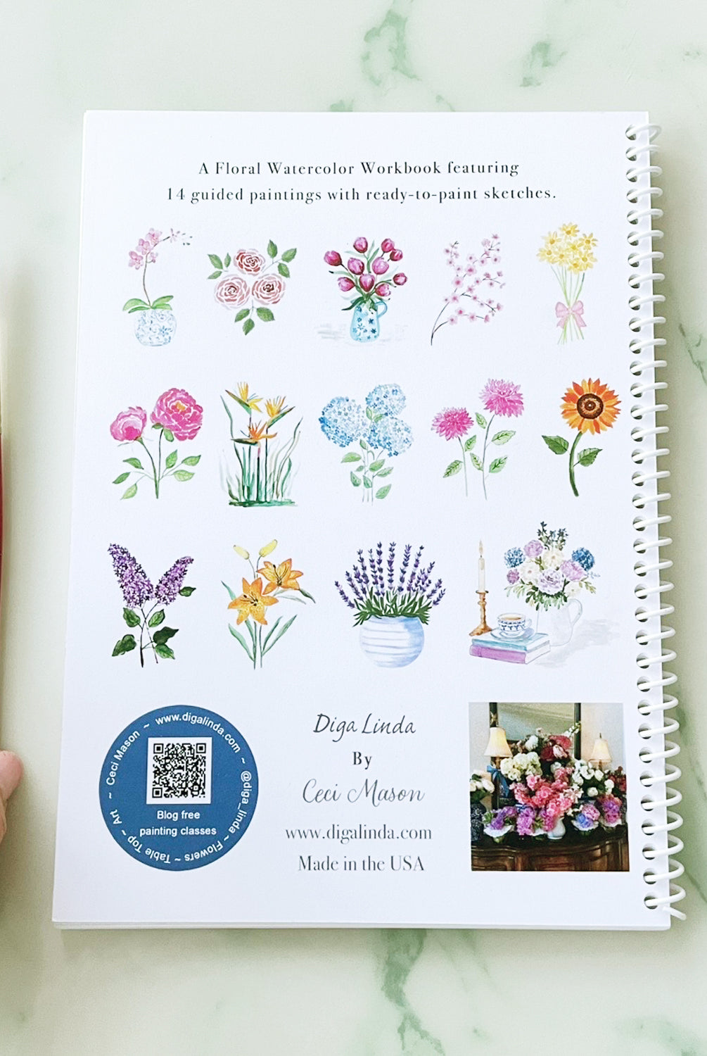 Watercolor Flowers for Beginners Workbook | 14 Beautiful Paintings Book by Ceci Mason