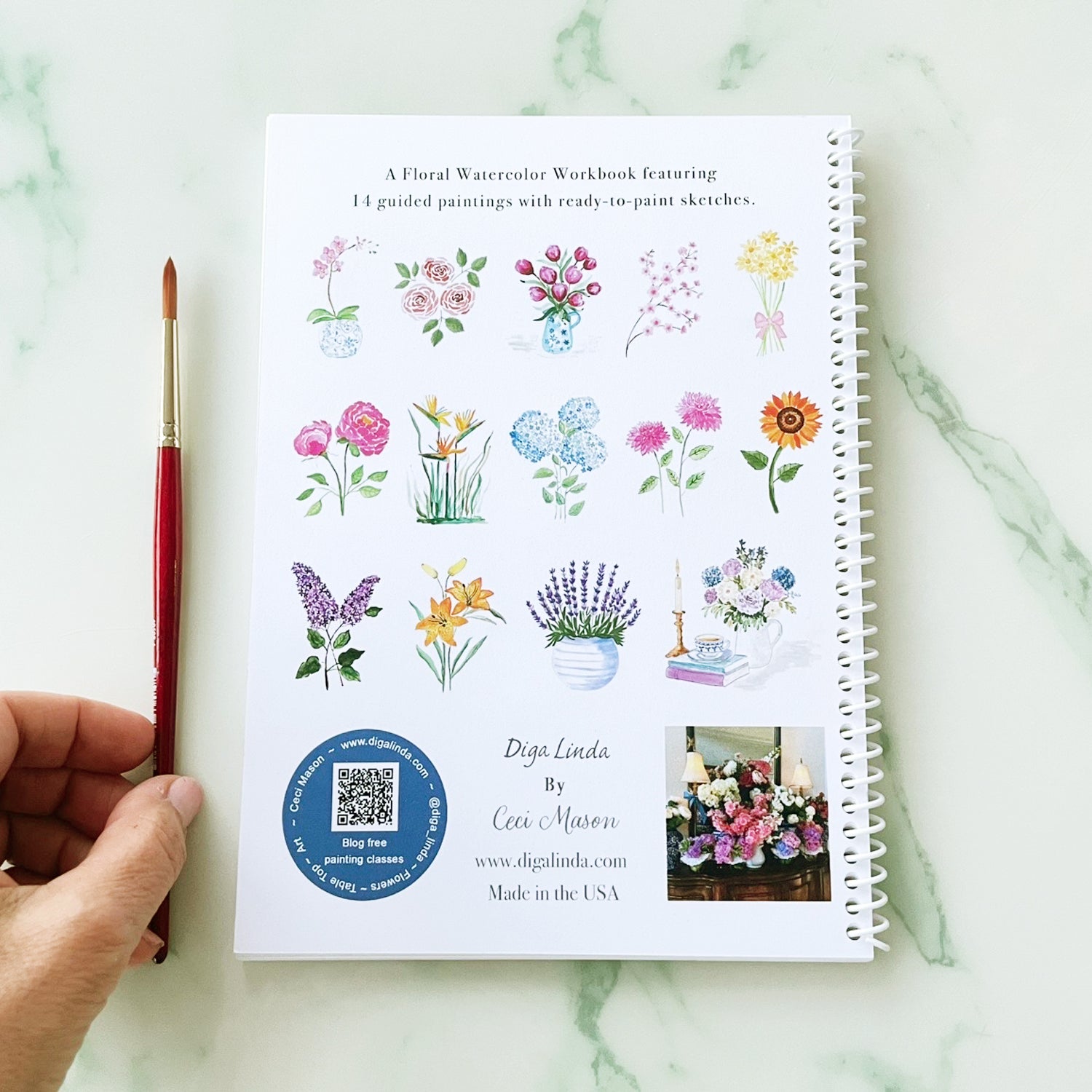 Watercolor Flowers for Beginners Workbook | 14 Beautiful Paintings Book by Ceci Mason