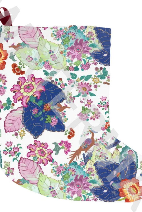 Antique Inspired Tobacco Leaf Print Chinoiserie Christmas Stocking - Diga Linda