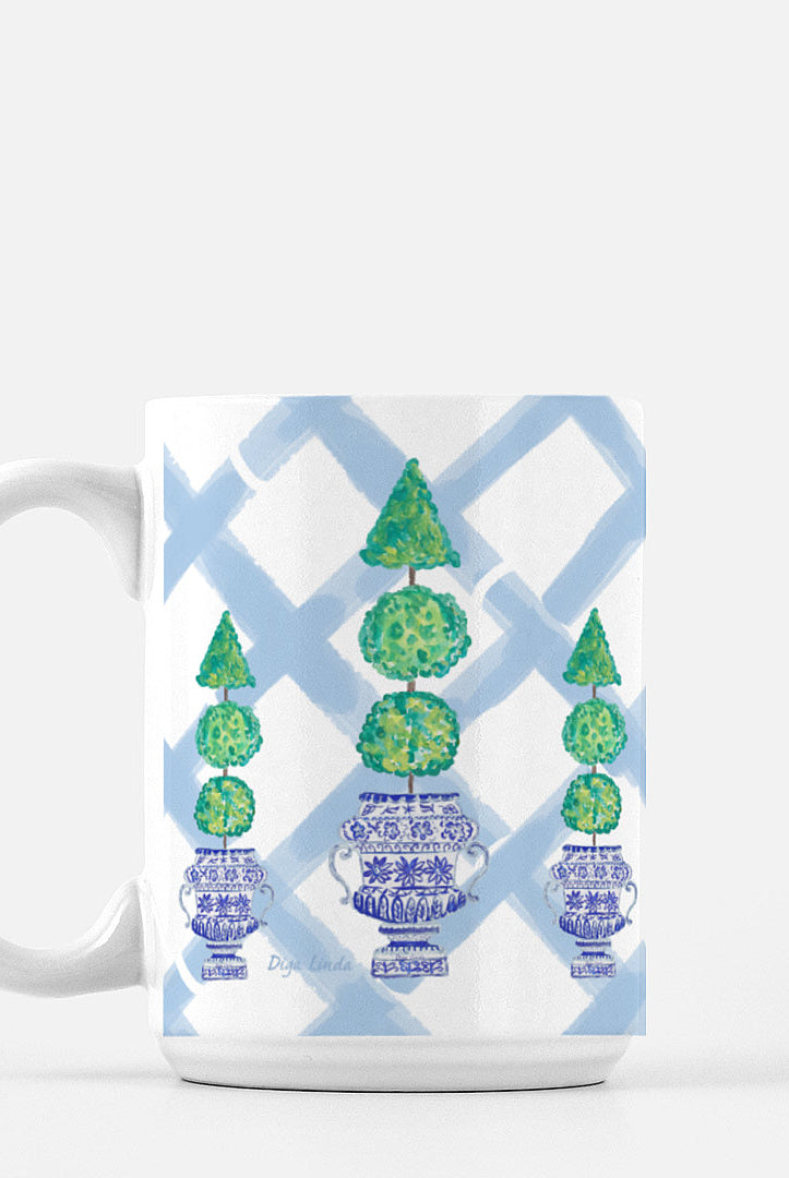 Topiaries in Blue Bamboo Deluxe Large Mug - Diga Linda