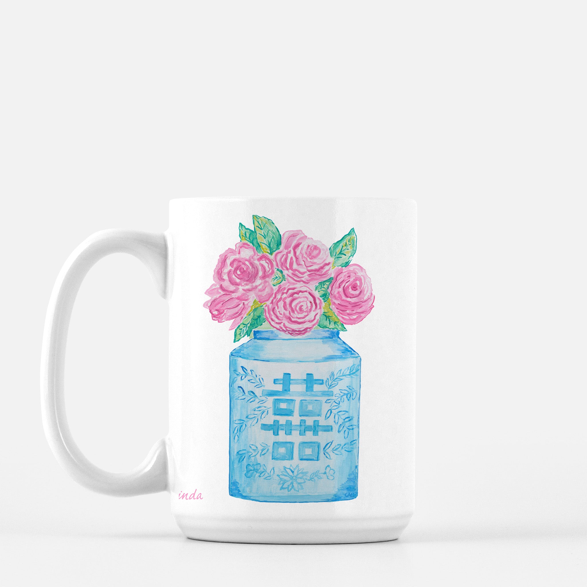 Double Happiness ginger Jar with pink roses by Diga Linda