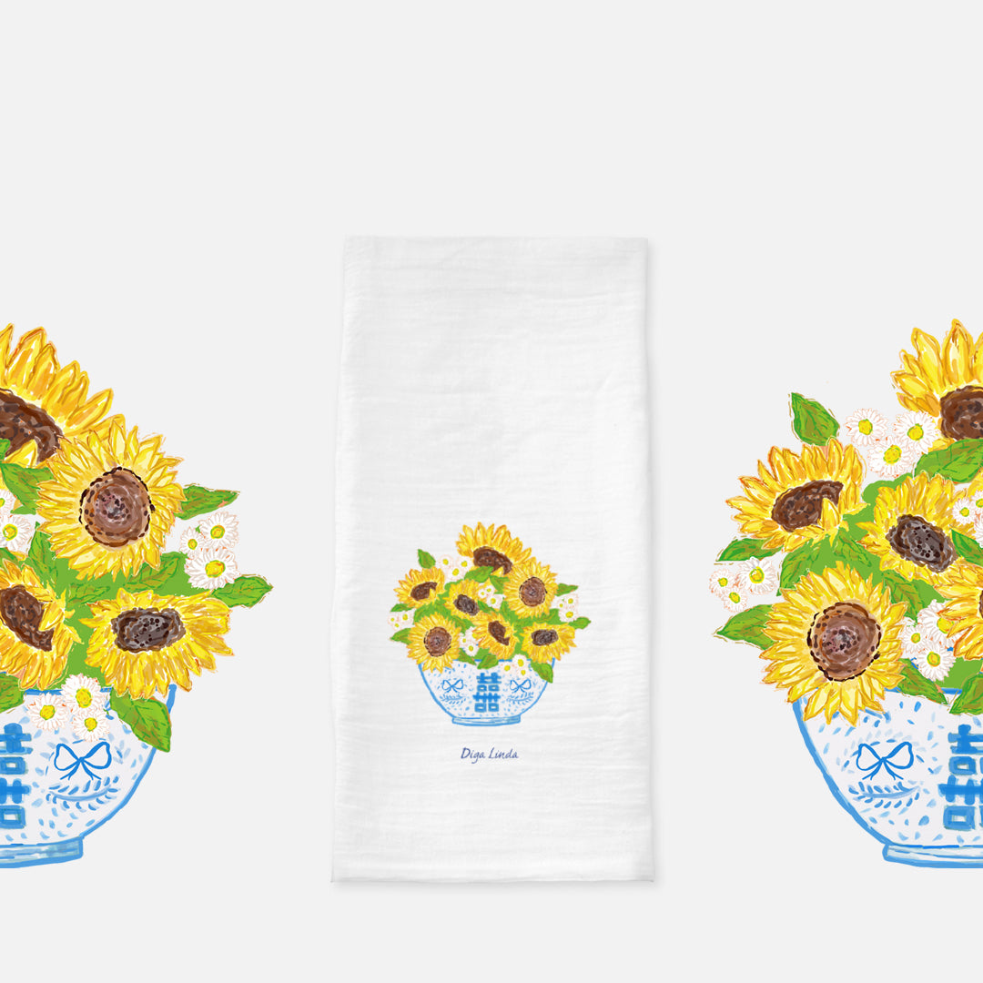 Double Happiness Sunflowers Tea Towel/Four Sack