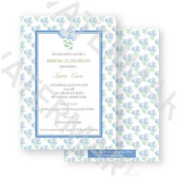 Blue Hydrangeas Custom Invitation or Menu Cards