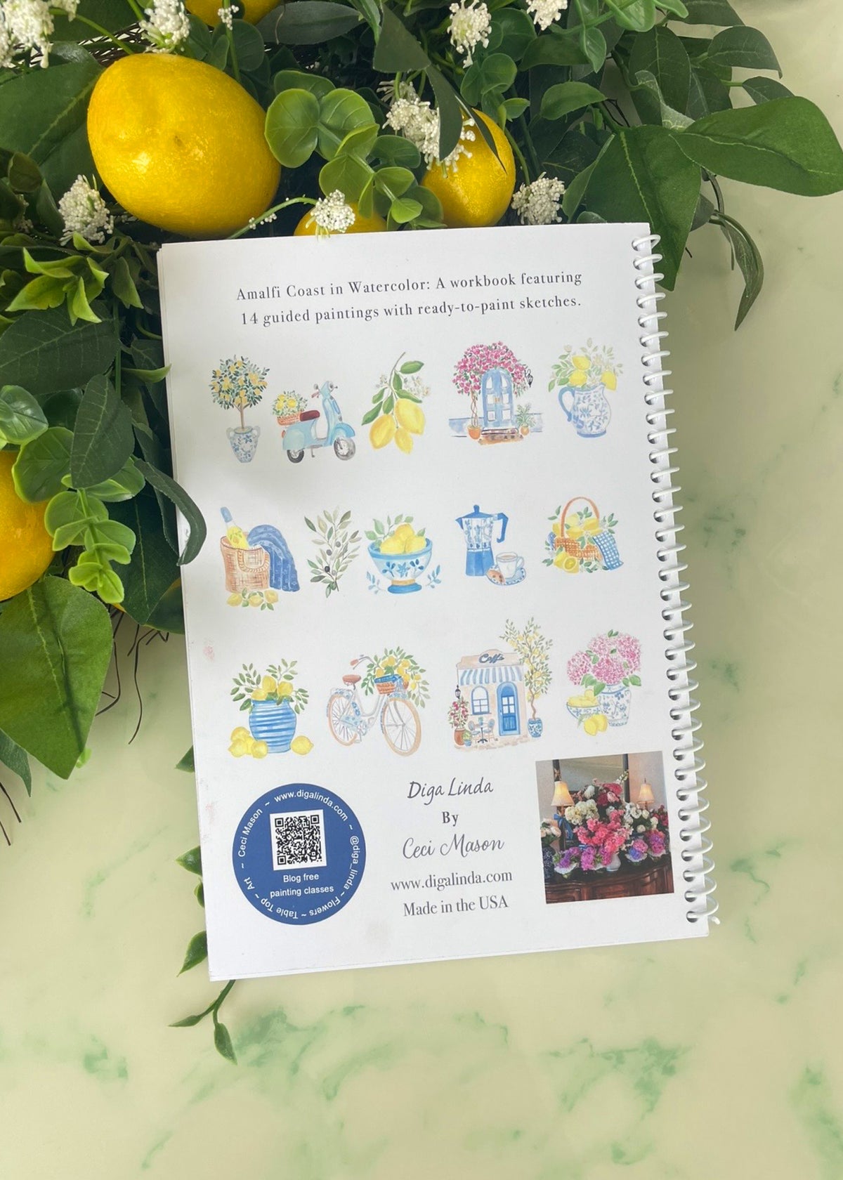 Amalfi Coast watercolor workbook by Ceci Mason inspired by lemons and Italian coastal scenes
