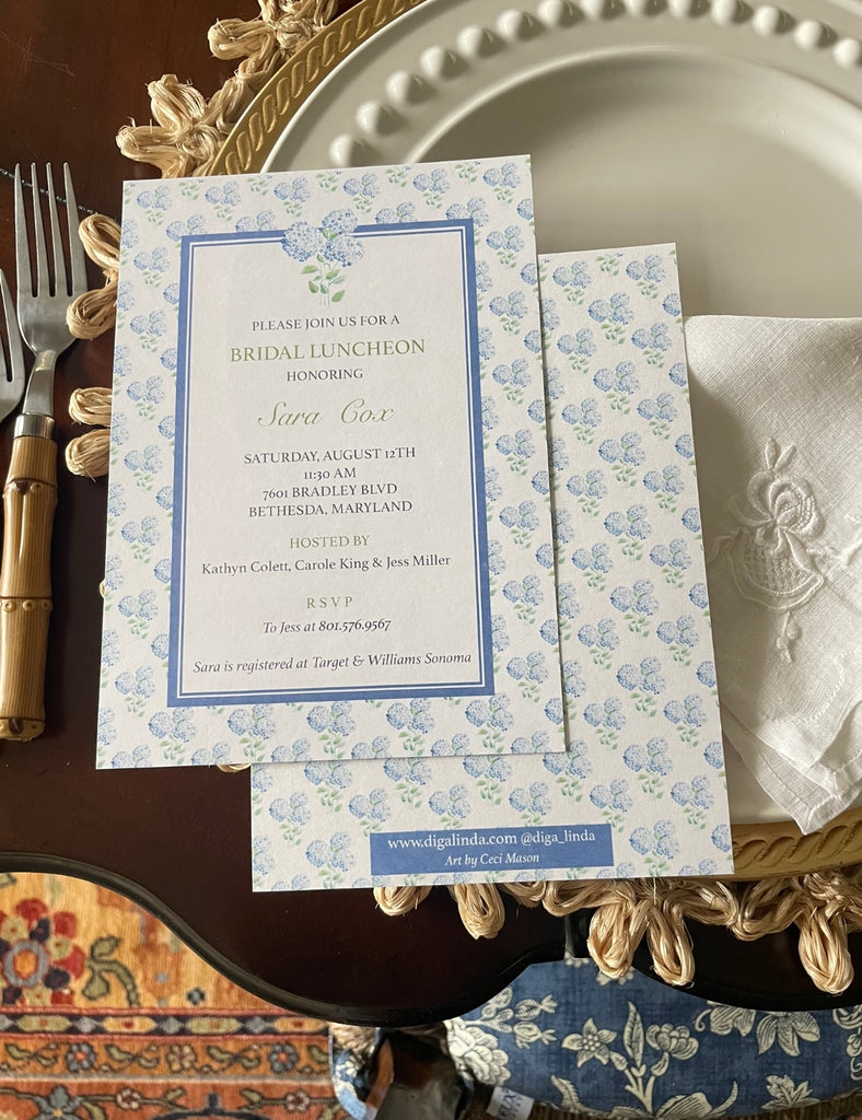 Blue Hydrangeas Custom Invitation or Menu Cards