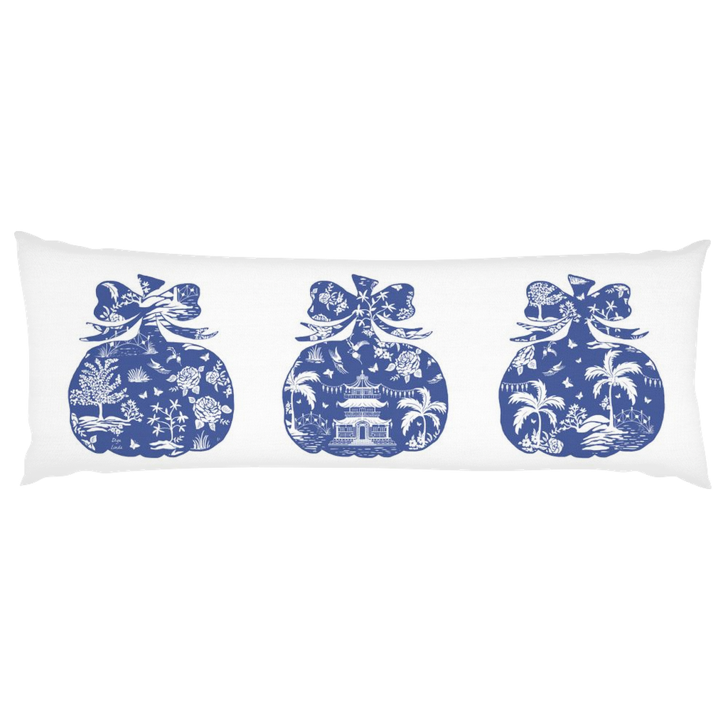 Grateful Thankful Blessed fall decorative body pillow by Diga Linda, featuring original artwork by Ceci Mason, 20x54 inches.