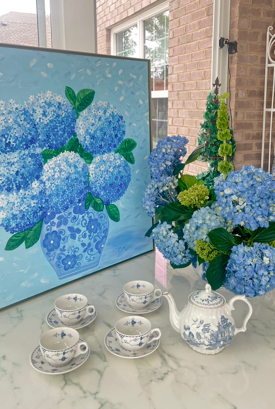 Blue Hydrangeas Original Acrylic Painting 30"x30"