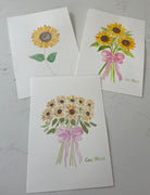 Watercolor sunflower painting options with one, three or nine sunflowers.