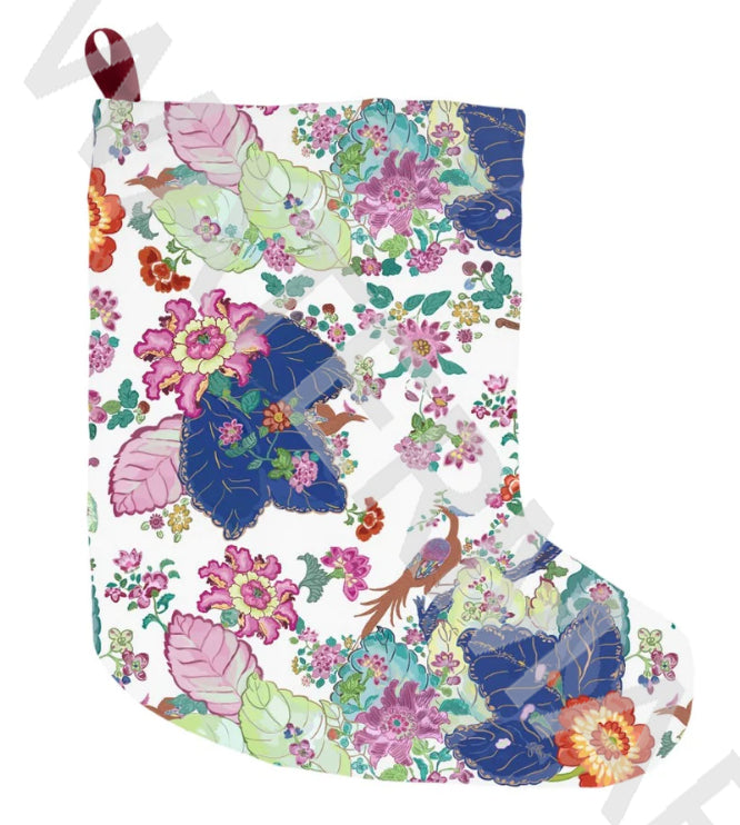 Antique Inspired Tobacco Leaf Print Chinoiserie Christmas Stocking - Diga Linda