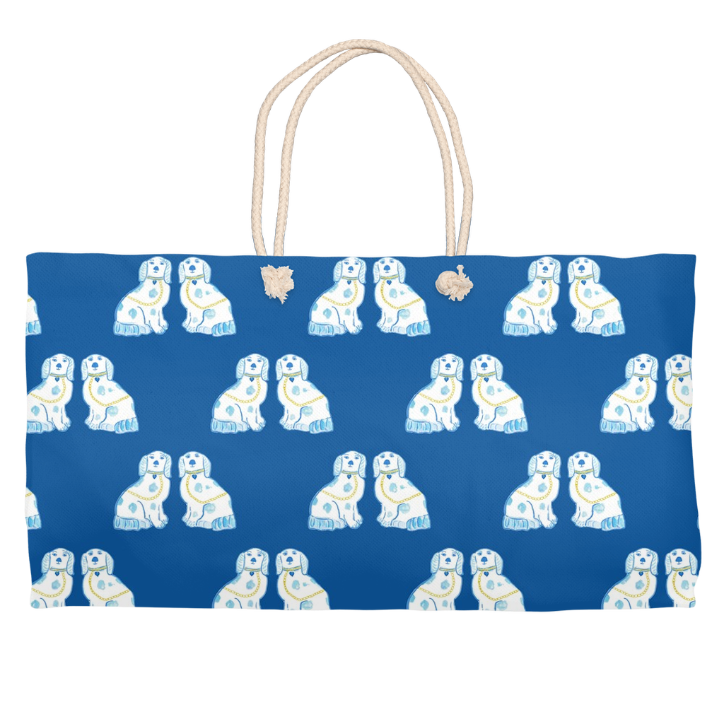 Staffordshire Dogs Navy Weekender Tote bag by Diga Linda