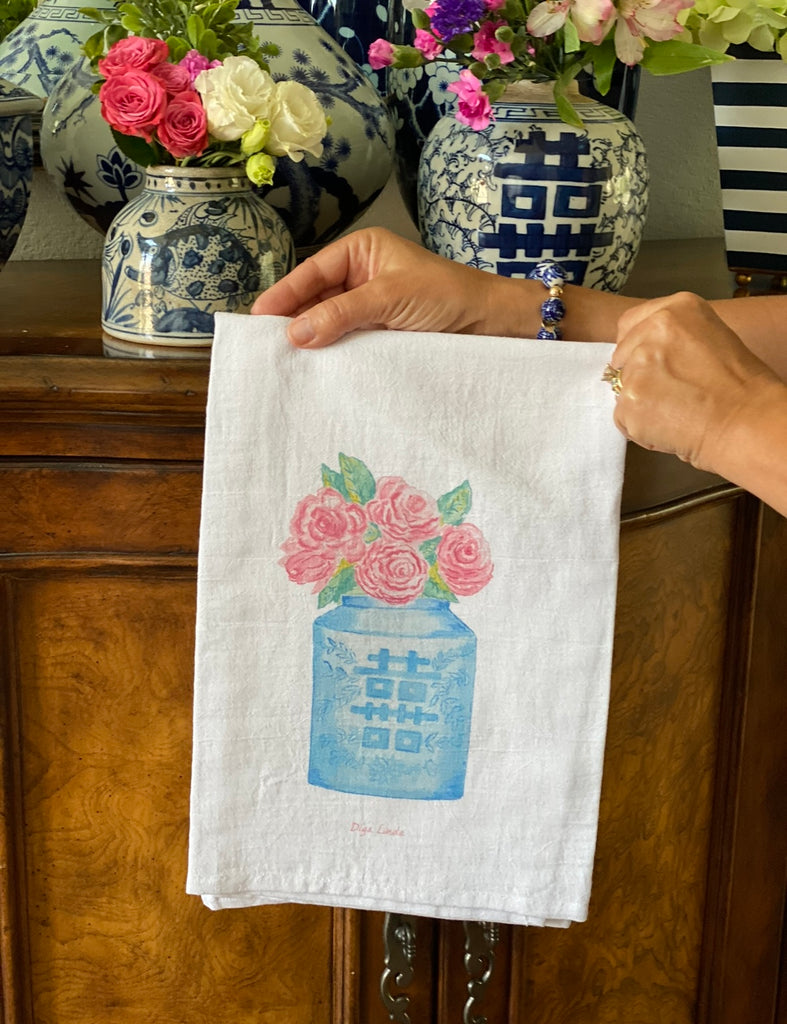 Chinoiserie Double Happiness Flour Sack Towel