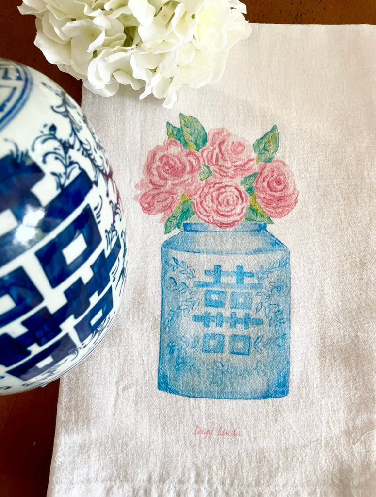 Chinoiserie Double Happiness Flour Sack Towel