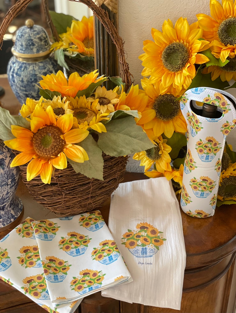 Chinoiserie Sunflower Bouquet napkins set of 2