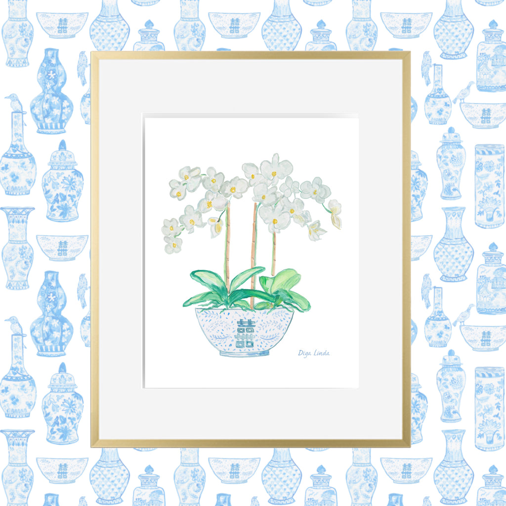 Chinoiserie Orchids Double Happiness Fine Art Print