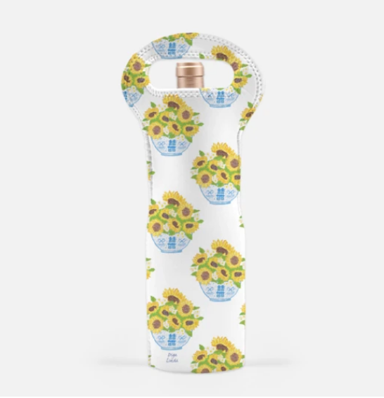 Chinoiserie Sunflower Bouquet in White Wine Tote