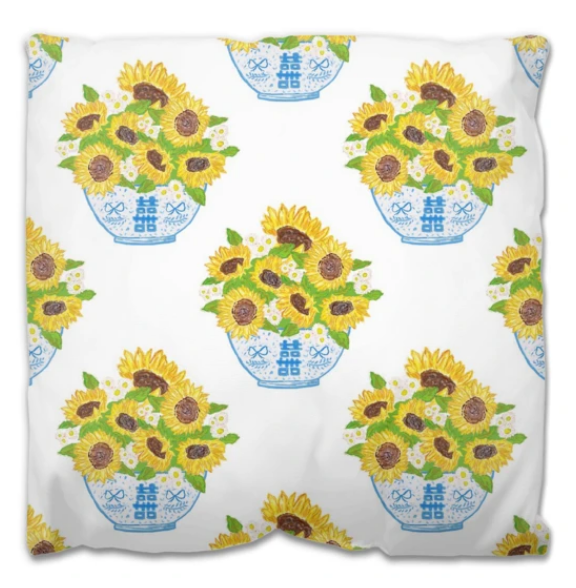 Chinoiserie Sunflower Bouquet Outdoor Pillows
