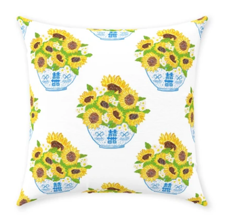 Chinoiserie Sunflower Bouquet Throw Pillows