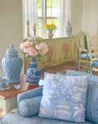 Chinoiserie Pagoda, Cornflower Throw Pillows