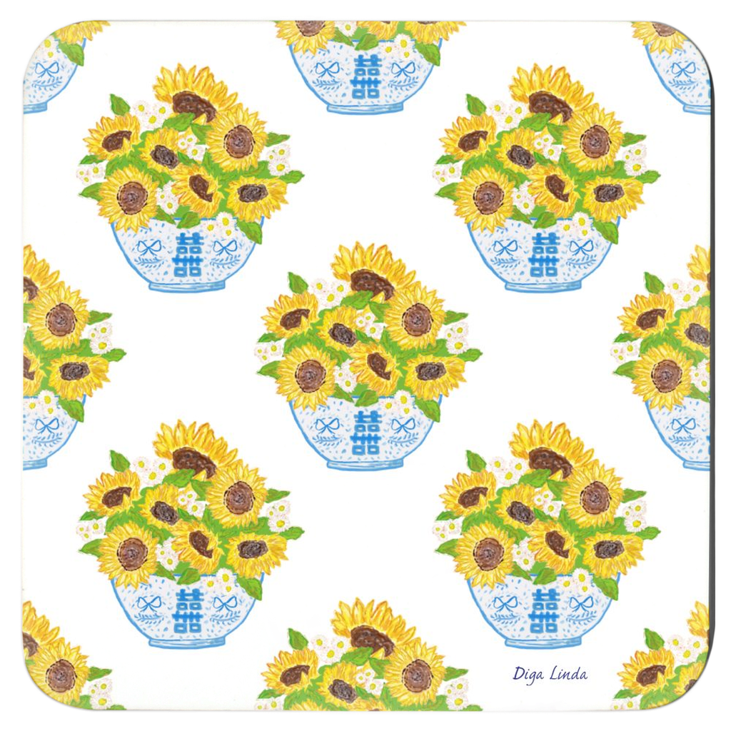 Double Happiness Sunflowers Coasters set of 4