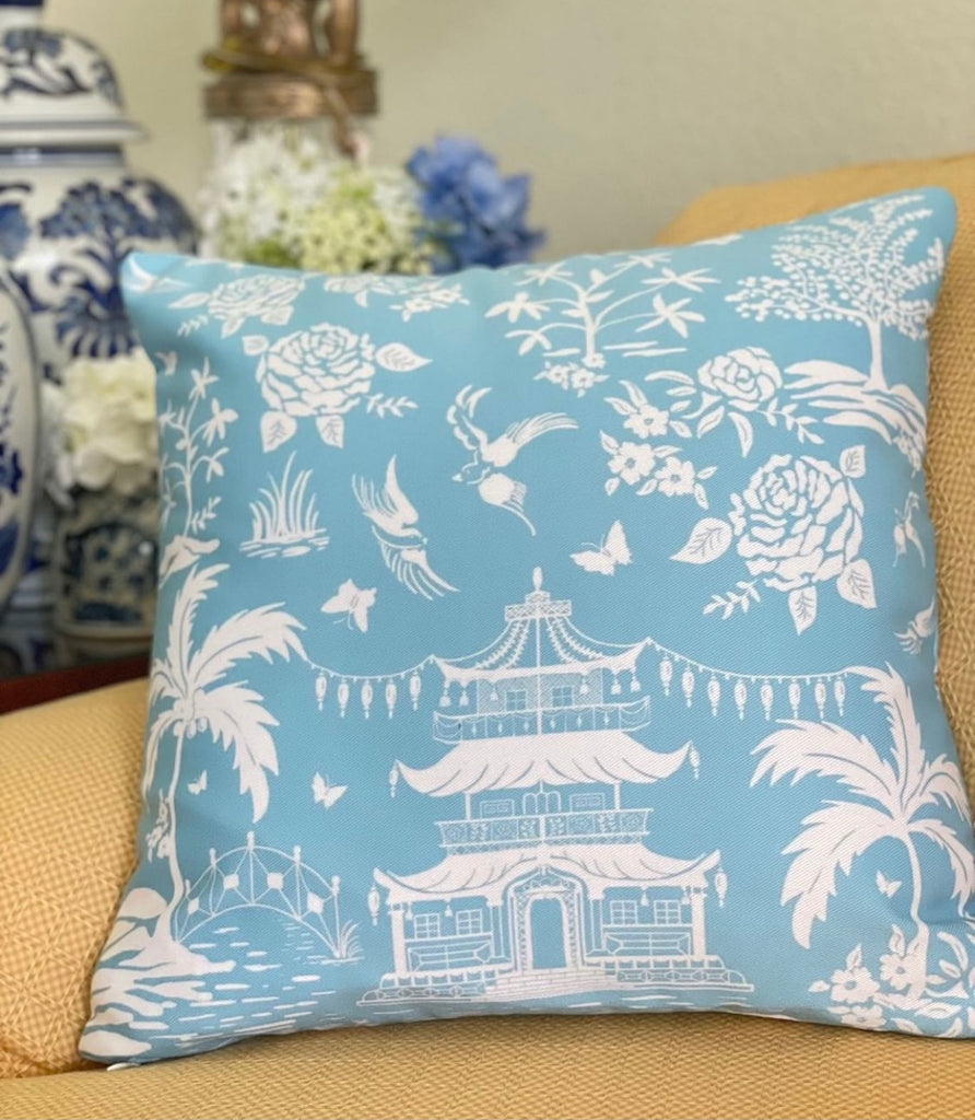 Chinoiserie Pagoda Resort Throw Pillows by Diga Linda